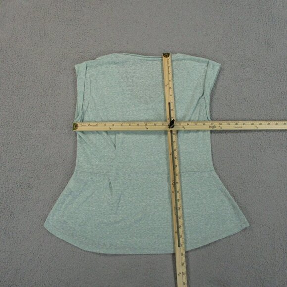 Rebecca Taylor Shirt Womens Large Green Peplum Knit Fitted Lightweight Sheer - Picture 6 of 11